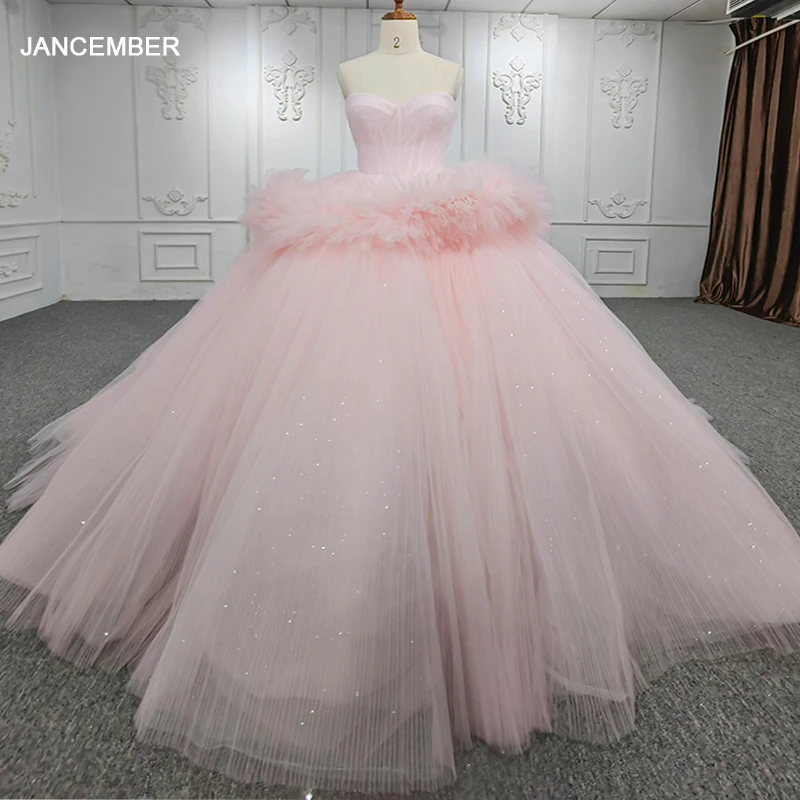 

Jancember Brand New Promotion Quinceanera Dresses For Gril Strapless Sleeveless Lace Up vestido de 15 años DY5672