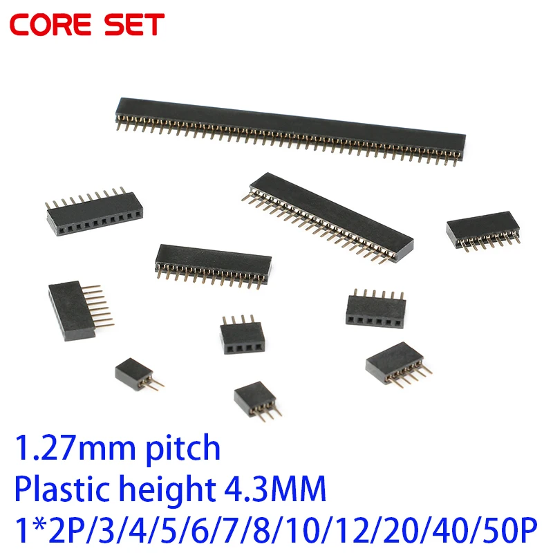 10Pcs 1.27mm 1.27 Pin Header Single Row Female Breakaway PCB Board Connector Pinheader 1*2/3/4/5/6/8/10/12/20-40p Plasti