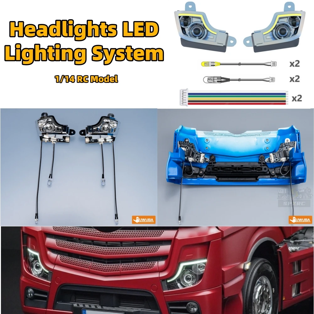 

3363 1851 1 Pair 5V Headlight Lighting System Lamp LED Headlamp Taillight for 1/14 Tamiya Benz Actros Romote Control Trailer Toy
