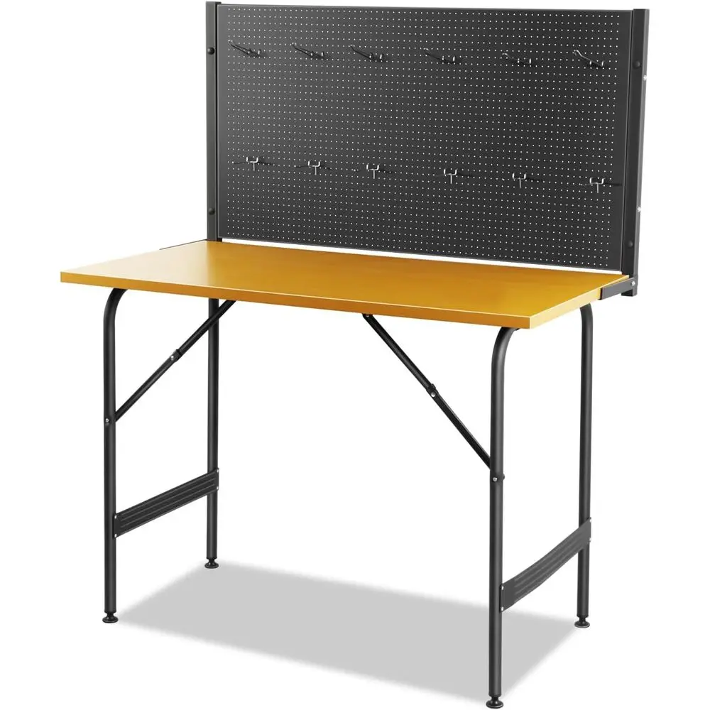 

Желтая сверхмощная деревянная верстак 46,6x24,8 с перфорированной доской, максимальная емкость 330 фунтов для гаража и мастерской