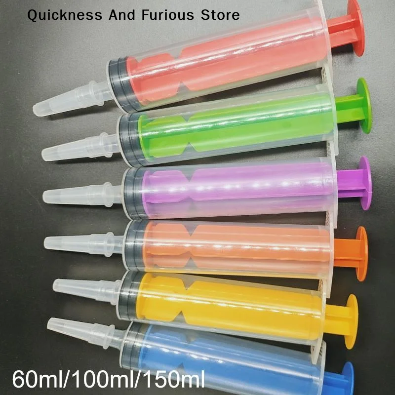 【T】60ml 100ml Syringe Colored Push-Rod Ring Industrial Glue Injection Veterinary Medication Administration Laboratory Dispensing