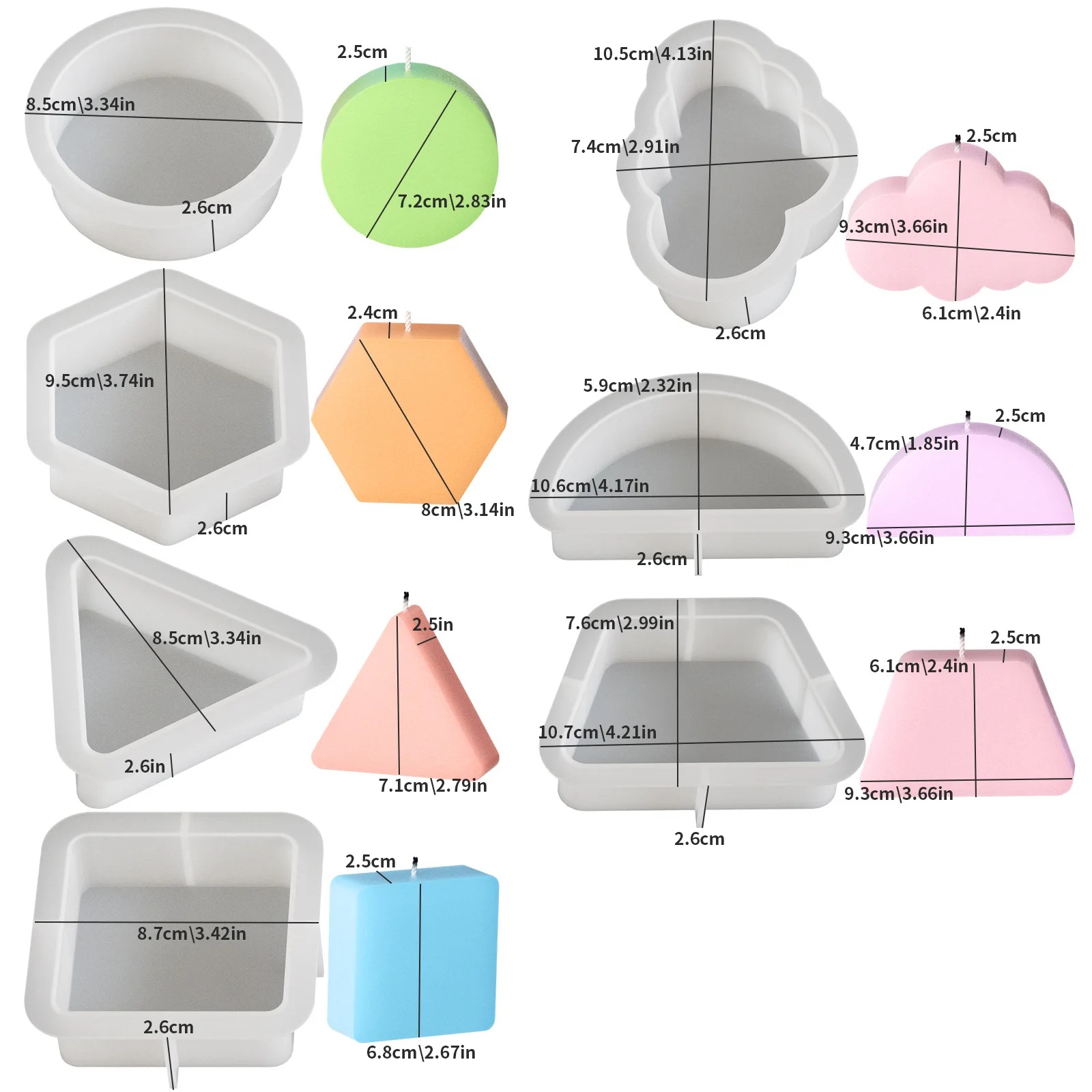 Geometric Candle Mold Cloud Semicircle Trapezoid DIY Gypsum Aromatherapy Epoxy Resin Candlestick Mold Wax Candles Silicone Mold