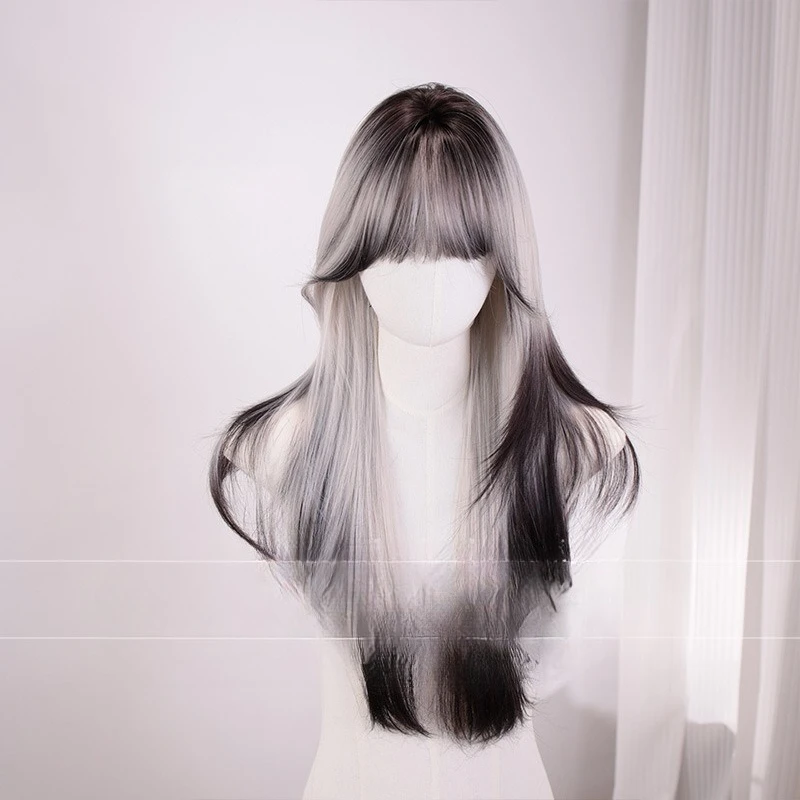 summer new female long curly hair gradual change wig female full head cover lolita wig