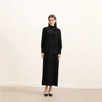 Robe en velours fleuri Burn-Out avec doublure pour femme, robe maxi élégante pour femme, vêtements de mode, noir, haut de gamme, automne, nouveau, 2025