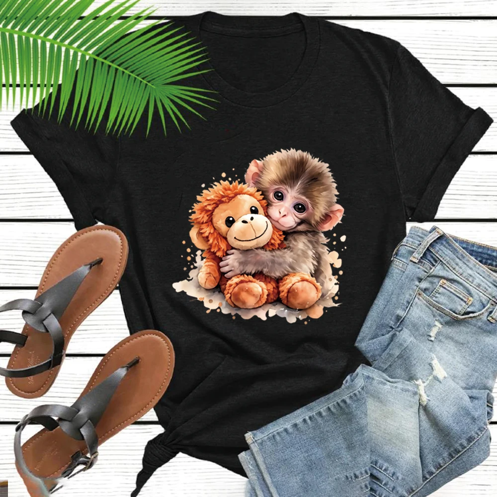Cute Punch Monkey T-shirt Viral Monkey Meme Tee Trending Monkey Design Women Tshirt Unisex Short Sleeves Tops Animal Lover Gift