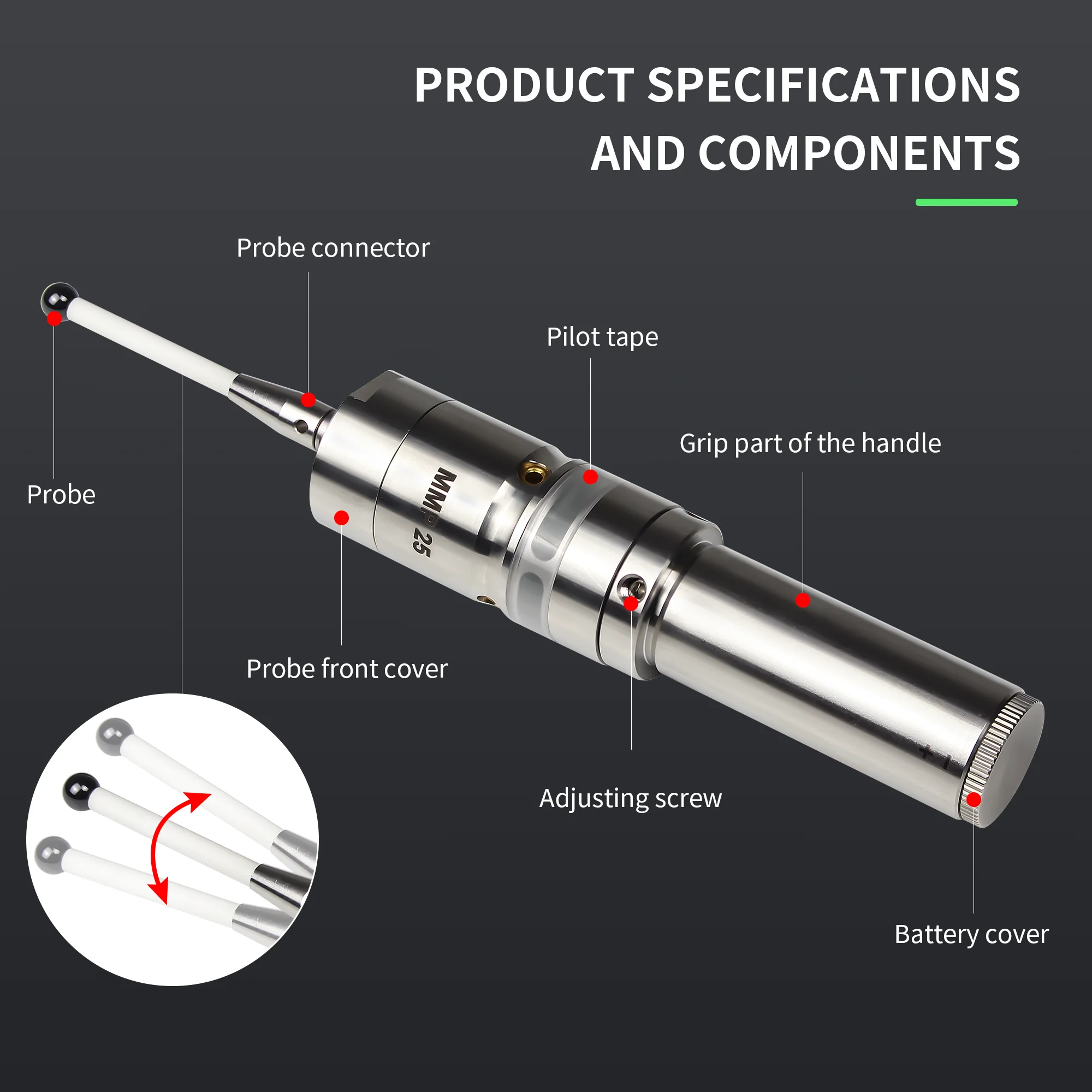 3D Photoelectric Edge Finder MMP25 CNC Machining LED Sound Optical Edge Finder Touch Probe High Precision 0.001 for CNC Machine