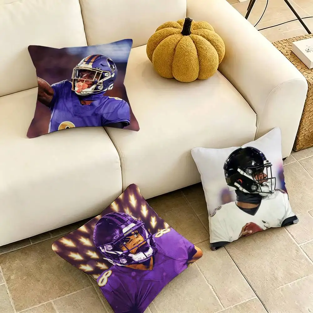 

American F-Football L-Lamar Jackson Square Double-Sided printed Pillow Case Bedroom Bedside Pillow Sofa Cushion Cover Gift