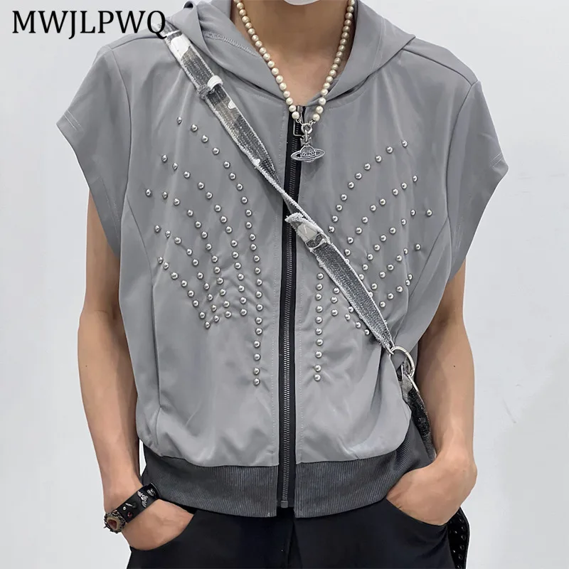 

MWJLPWQ Decorate Design 2025 New Gray Short Jacket Male High Street Zipper Loose Casual Women Hooded Tops Autumn Fashoin 11094