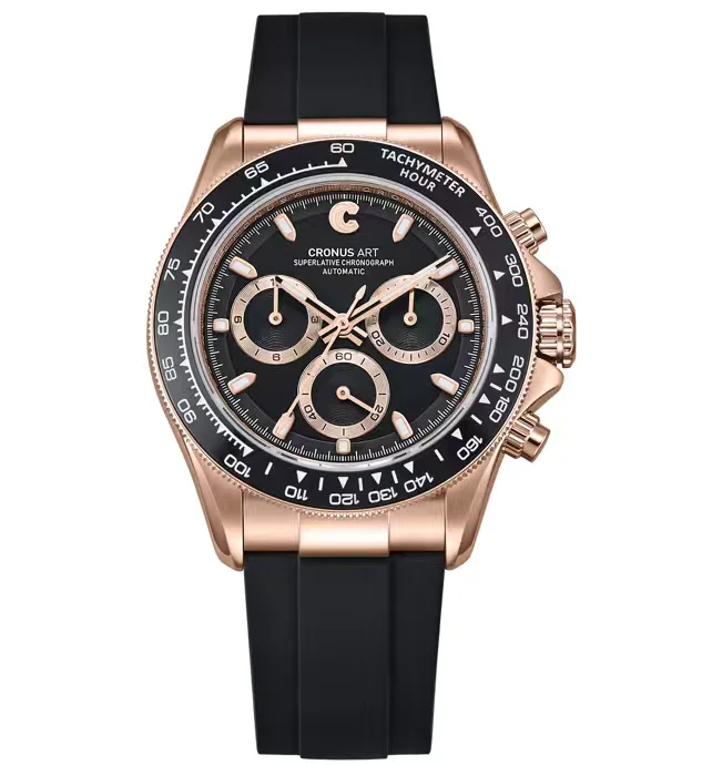 

CRONUSART Men Chronograph Watch 42mm Automatic Mechanical Wristwatch 5ATM Luminous Sapphire Skeleton Dial Fluororubber Strap