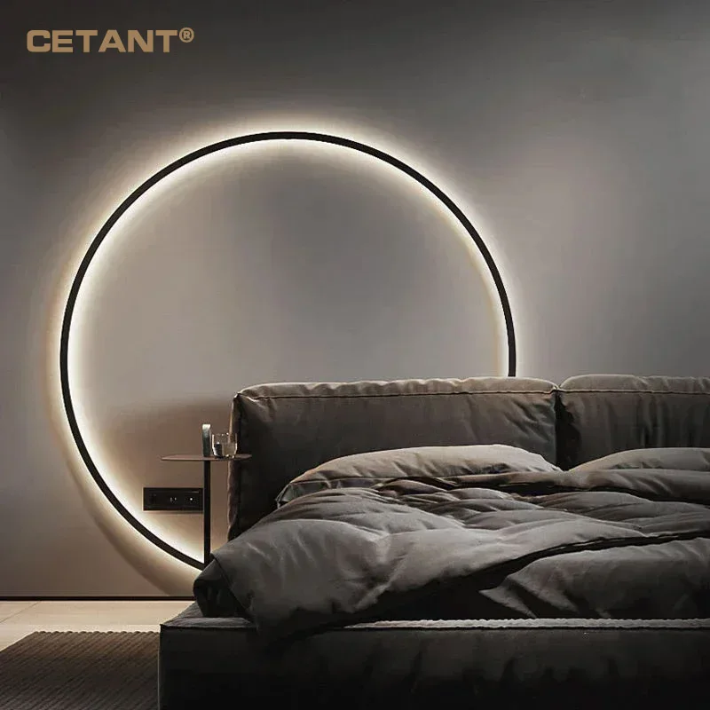 Modern LED Round Ring Lâmpada de parede, Bedroom Bedside Sconce, Living Room Sofa, Home Interior Iluminação decorativa, Big, 80 cm, 100 cm, 120cm