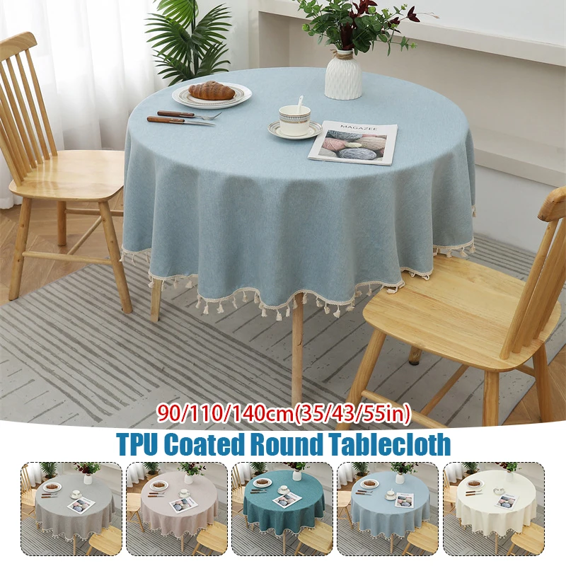 

Round Tablecloth Waterproof Antifouling Cover Outdoor Dining Tassel Table Cloth Household Table Cover Dust Protection