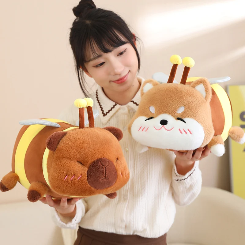 Stuffed 35/50cm Creative Bee Capybara Shiba Inu Dog Animals Plush Toys Cartoon Room Decor Soft Dolls Pillow Girlfriend  Gifts