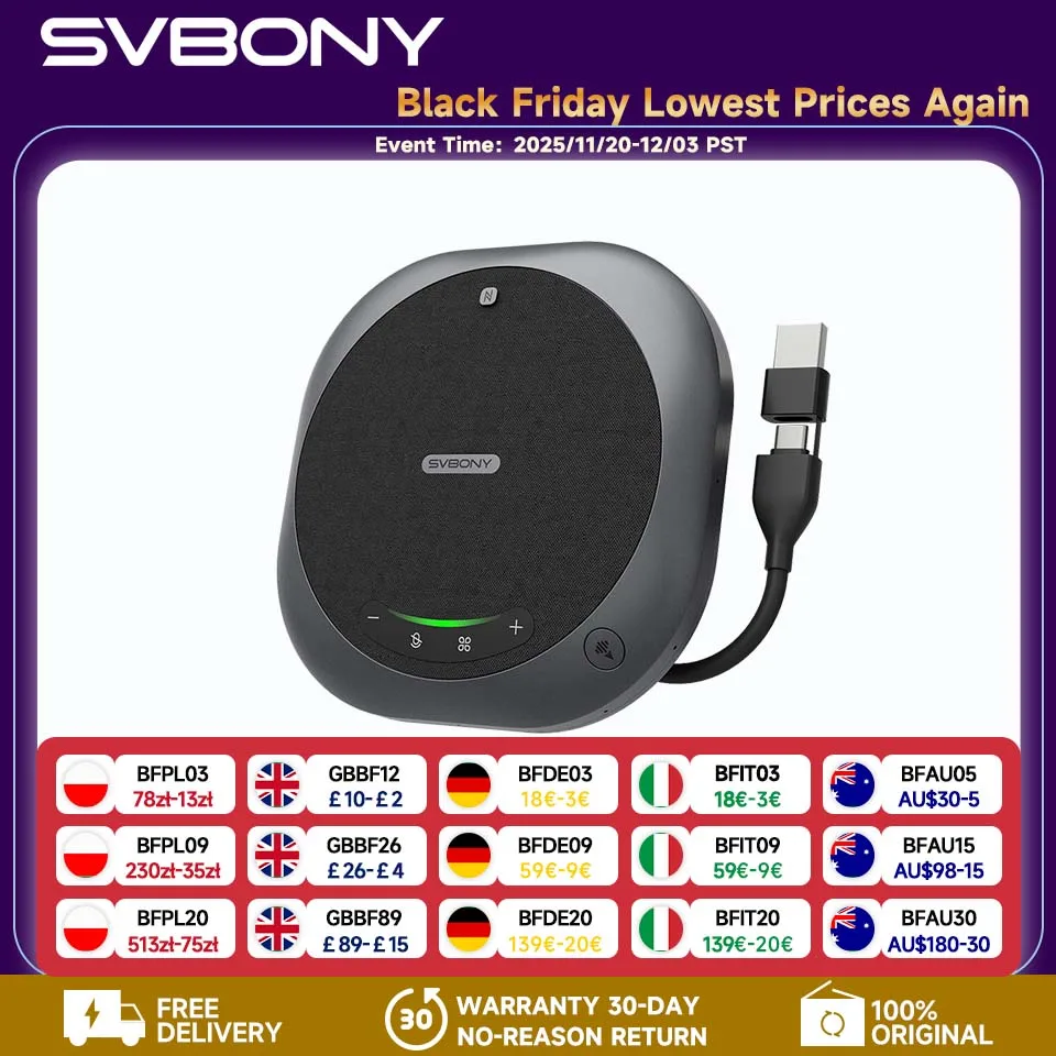 

Svbony SVHub Omni2P AI Omnidirectional Conference Microphone BT5.3 Dual Audio Mode 360°Voice Pickup for Course Recording Meeting
