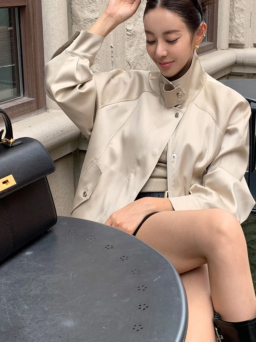 

Ретро-куртка с воротником-стойкой и пуговицами, женская свободная повседневная кофта с длинными рукавами, из смесового полиэстера и хлопка, для весеннего сезона