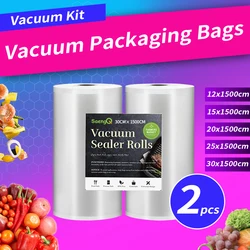 2 rolls of 1500cm vacuum bags for food preservation. The vacuum packaging machine is suitable for all vacuum packaging machines