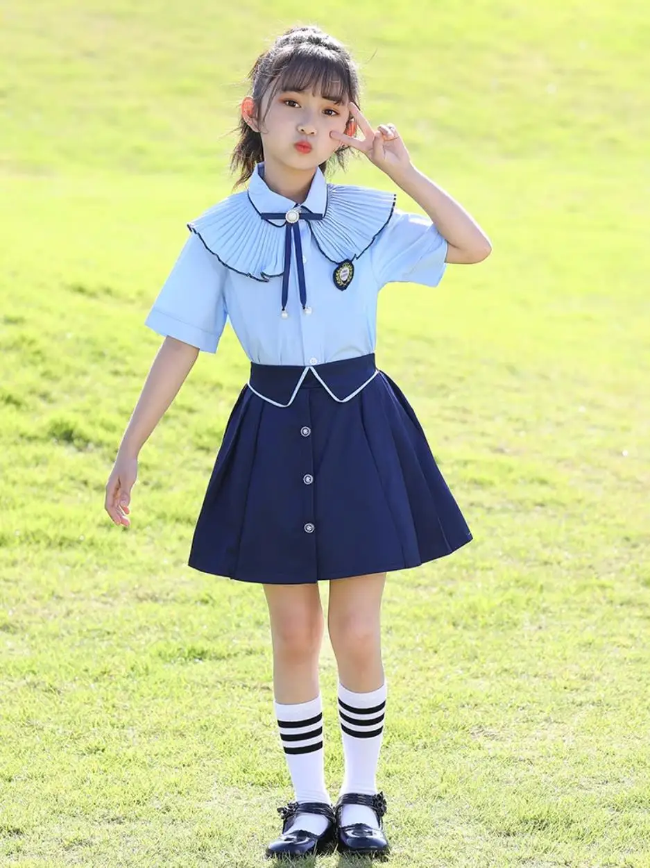 Children Boys Girls British style School Uniform For Kids Clothing Sets Teenager Girls Student Boys Sky Blue Choir Costumes