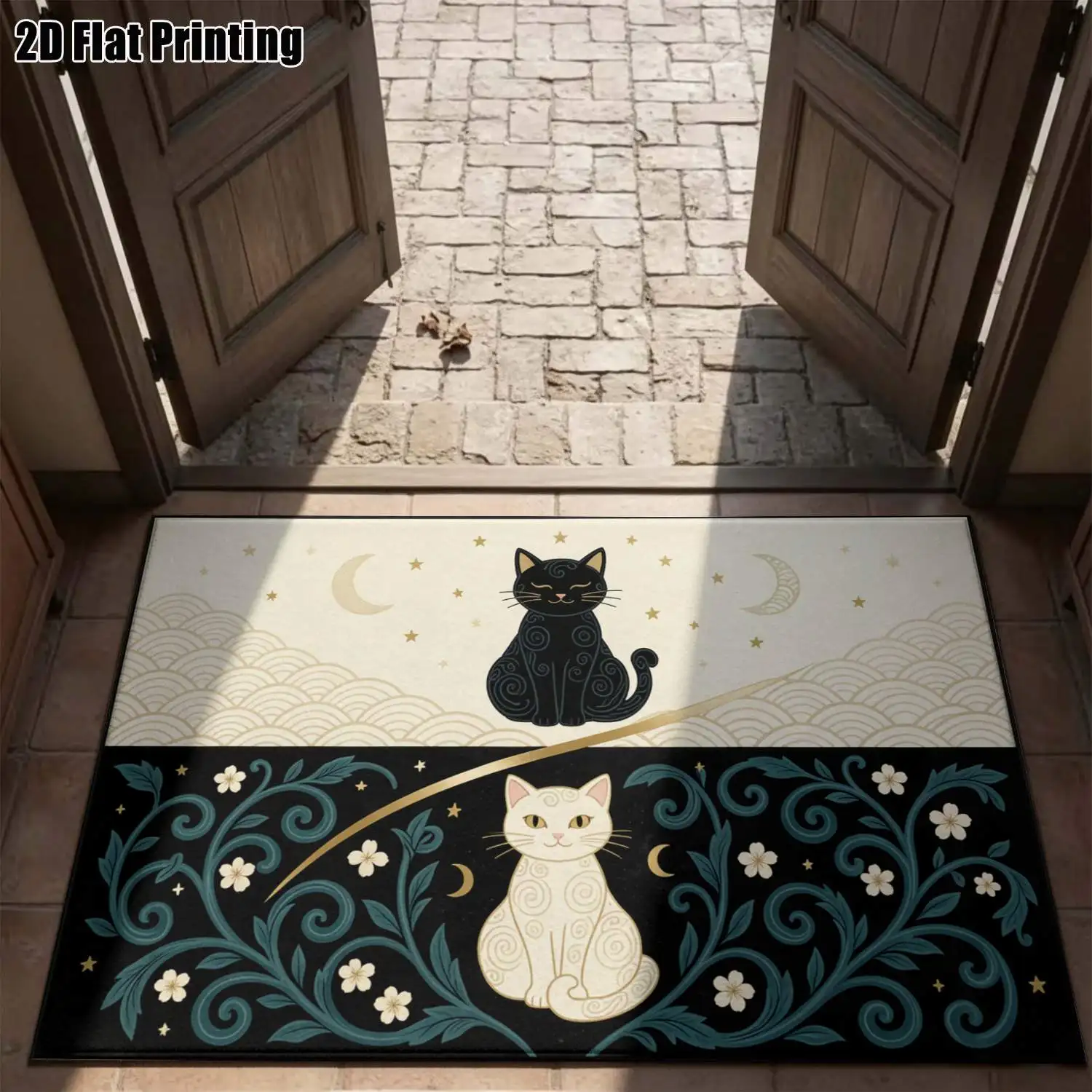 1Pc 2D Printed Cat & Flower Pattern Carpet: Nordic/Instagram/Modern Minimalist/European/Vintage Style, Multi-Size, Machine Washable, for Entrance, Dining, Foyer, Living Room, Bedroom Home Decor