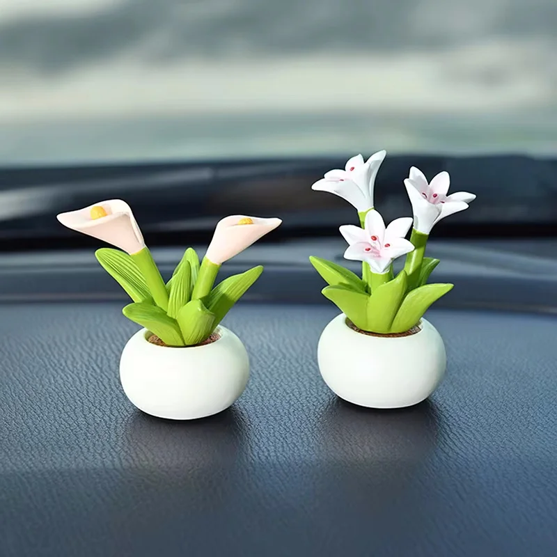 1pcs Cartoon Flower Pot Elf Car Interior Ornaments Mini Flower Pot Figurines Kawaii Micro Landscape Decor Plant Bonsai Potted