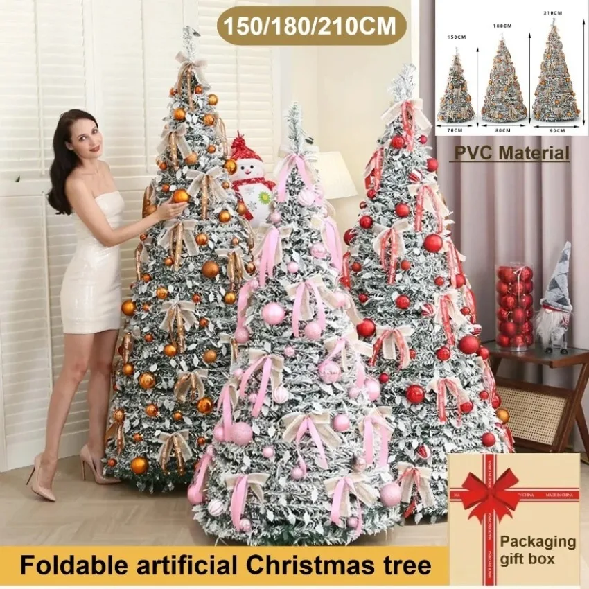 

Foldable Artificial Christmas Tree PVC Material with Decoration Lights Telescopic Christmas Tree 1.5m-2.1m Home Party Decoration