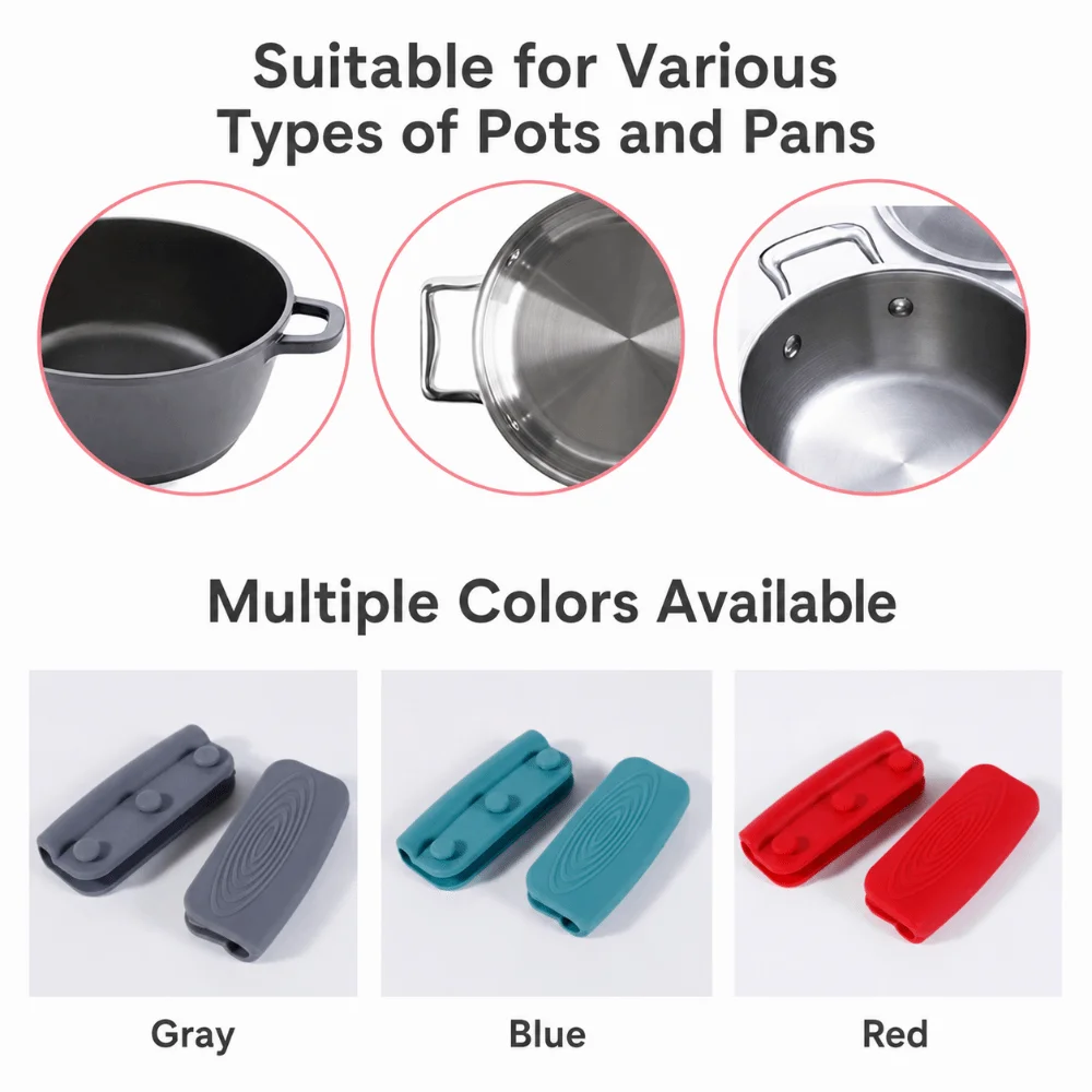 1Pair Heat Insulated Silicone Handle Cover Anti-scald Non-slip Pot Ear Sleeve Flexible Fit Food Grade Silicone Pot Handle Guard - view 3