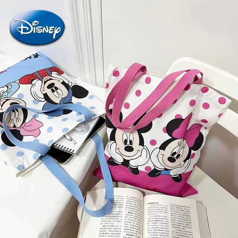 Disney Mickey Mouse Canvas Shoulder Bag Minnie Mouse Cartoon Figure Casual Handbag Large Capacity Beach Crossbody Bags Girl Gift