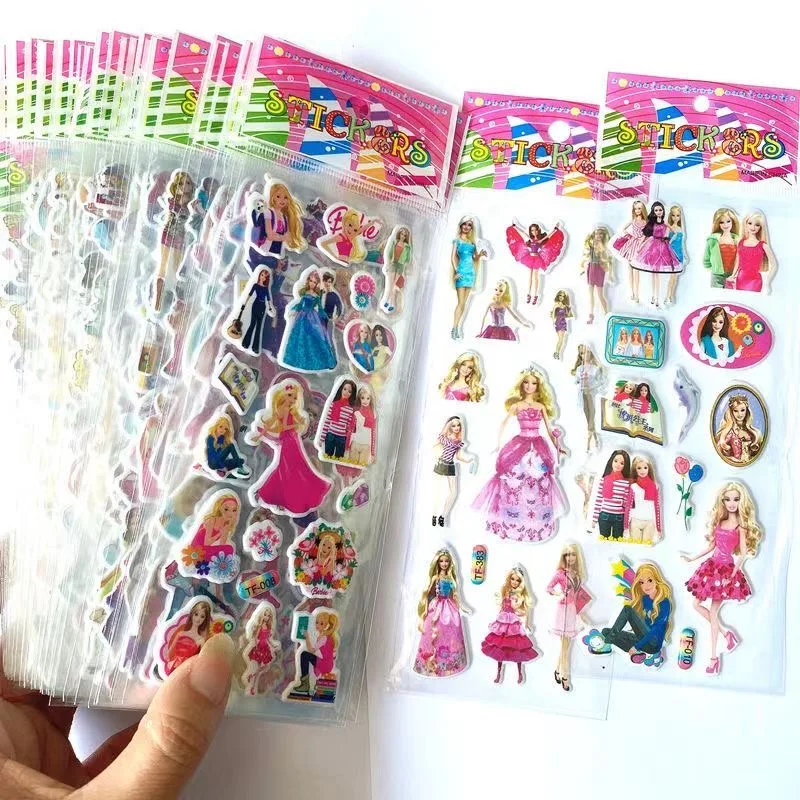 6/12 Uds. Pegatinas de juguetes de Barbies 3D, pegatinas de dibujos animados de anime para niños, pegatinas de burbujas gruesas, pegatinas de recompensa, juguetes para niños, regalo