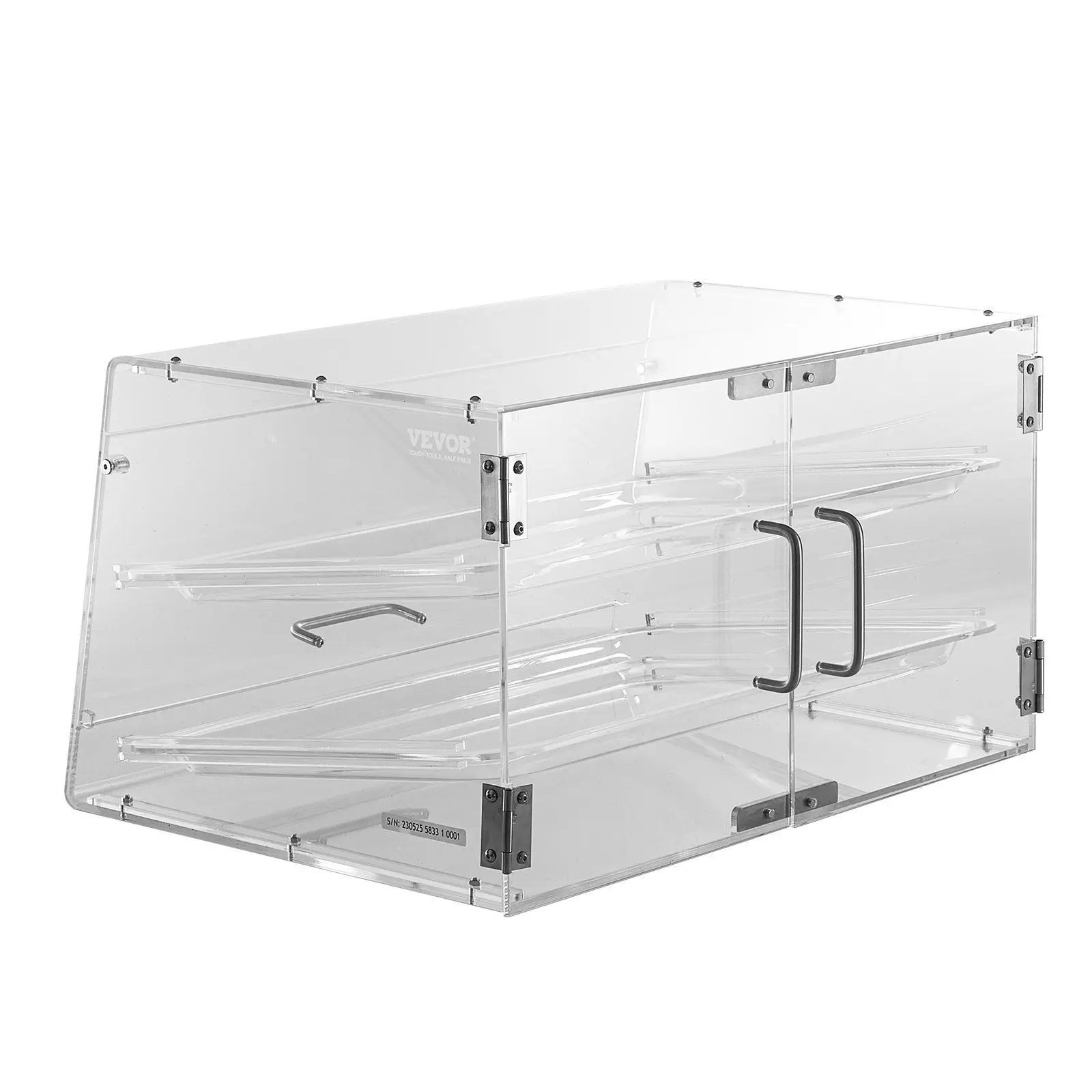 

2-Tier Acrylic Pastry Display Case – 20.7"x13.2"x11.9", Removable Shelves & Rear Door for Donuts, Cakes & Cookies
