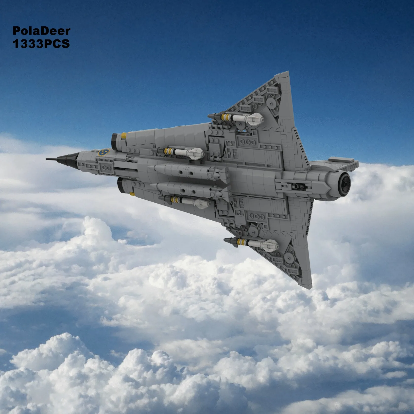 PolaDeer DIY 1333-Teiliges MOC-Set mit Aufkleberständer 1:35 Maßstab J35 Siren Fighter (Draken) Baustein-Modellbausatz Spielzeug Geburtstagsgeschenk – Detail 7