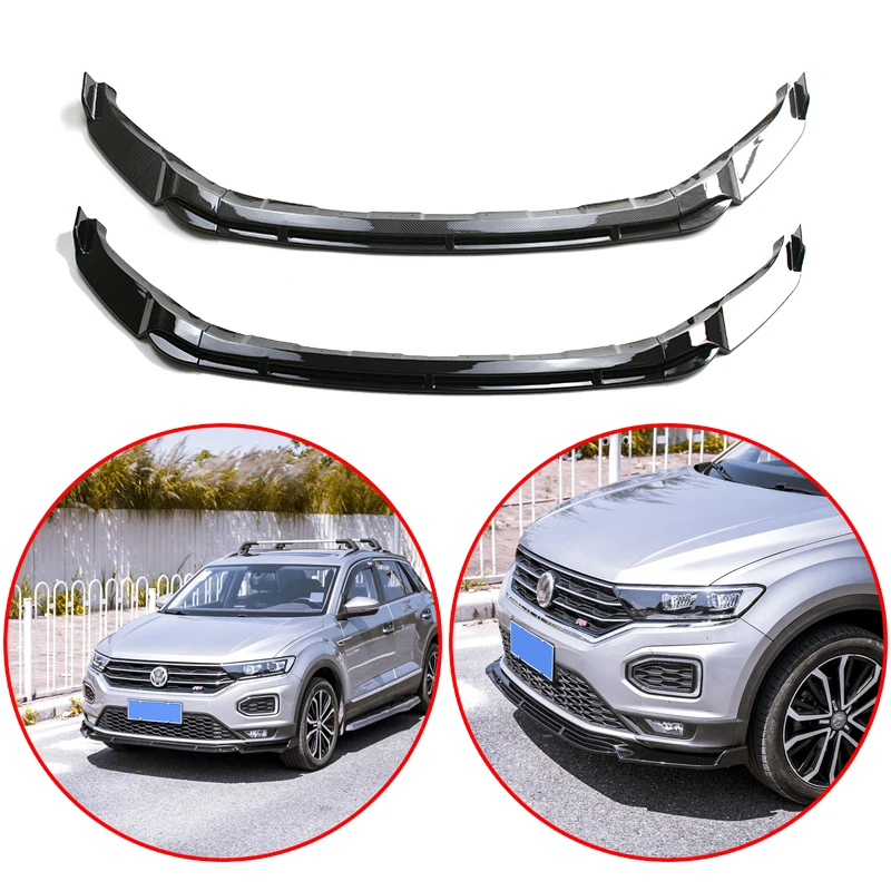 

For VW T-Roc TSI TDI 2017 2018 2019 2020 2021 2022 High Quality ABS Front Lip Bumper Spoiler Glossy Black Carbon Fiber Look