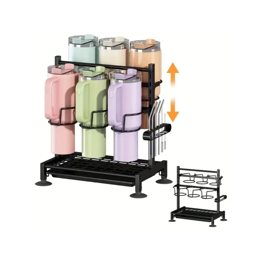 

Water Bottle Organizer Rack Cup Holder with Tray, Adjustable Bottle Storage Rack for Simple Modern
