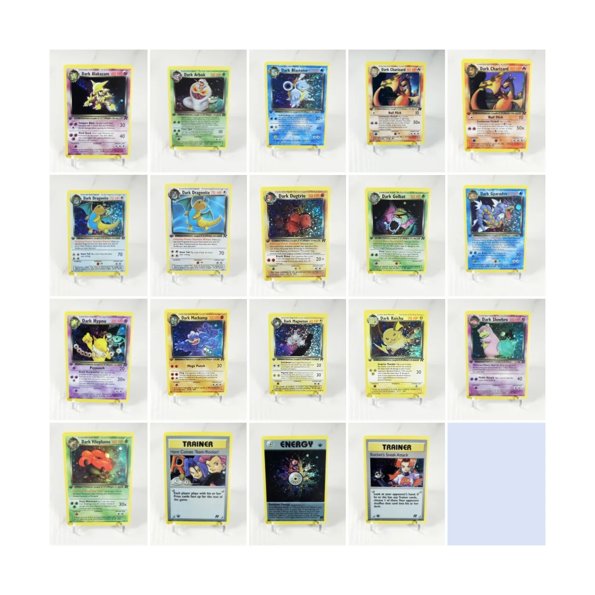 

PTCG Proxy Card Holographic PKM Collection Cards Blue Core Paper Card Kids Team Rocket Dark Alakazam/Arbok /Blastoise/Raichu