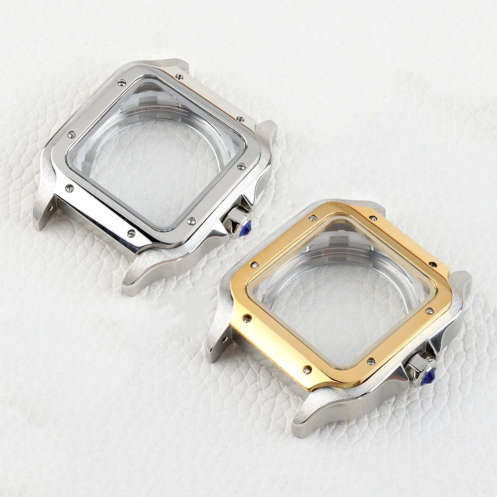 

Silver/Gold 38mm Watch Case Solid 316L Stainless Steel for Santos Seiko NH35 NH36 NH38 Movement 27mm Dial Waterproof Case