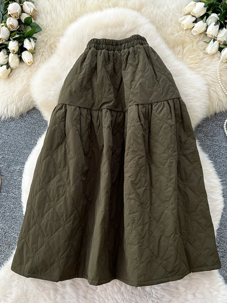 Otoño Invierno artístico versátil Simple algodón empalme medio cuerpo falda mujer coreana alta cintura A-line falda grande Swing S382
