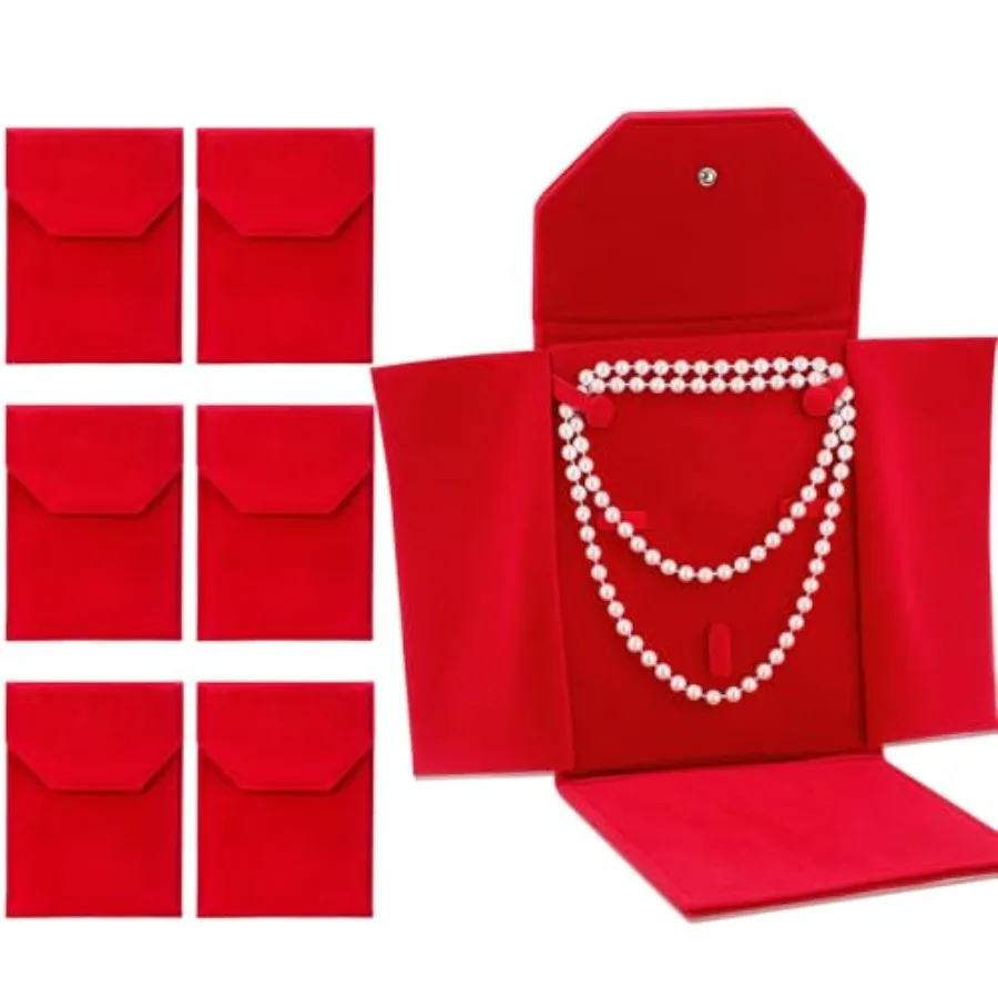 

6-шт бархатное ожерелье папка для демонстрации ювелирных изделий дорожный органайзер для ожерелья женский жемчужный мешочек для ювелирных изделий подарочная сумка красный