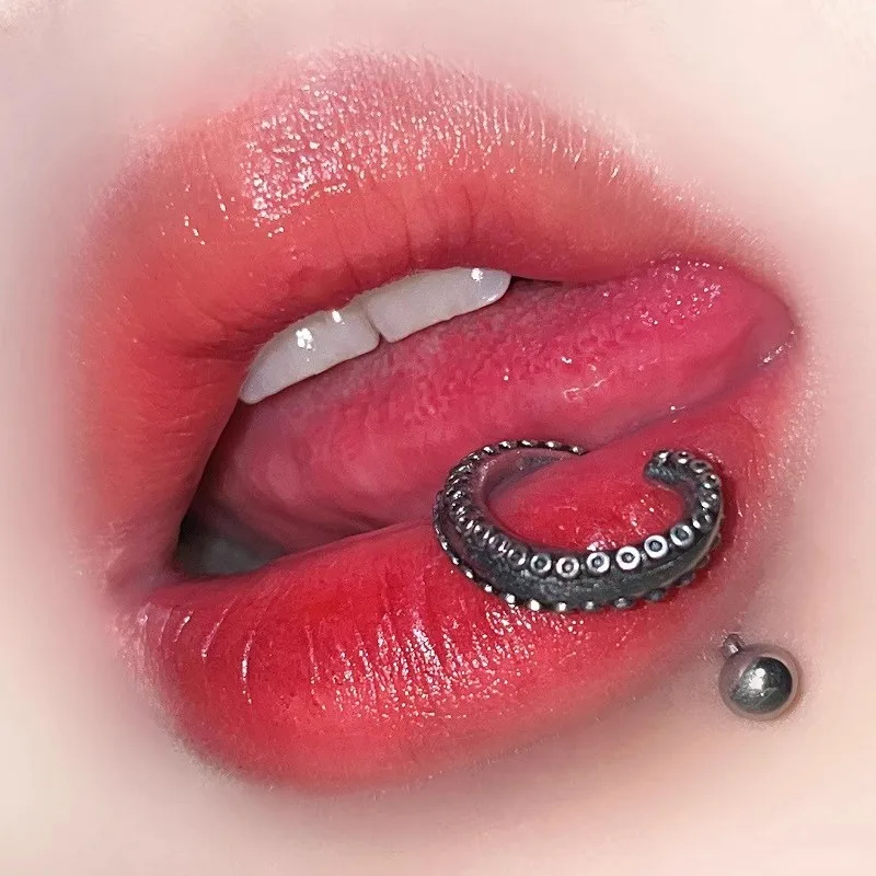 Titanium steel 316L octopus tentacle lip stud ear bone stud perforation steel color lip ring eyebrow stud perforation jewelry