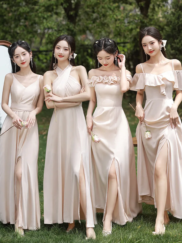 Light Luxury Bridesmaid 2024 New Women's Daily Wearable Satin Summer Wedding Dress