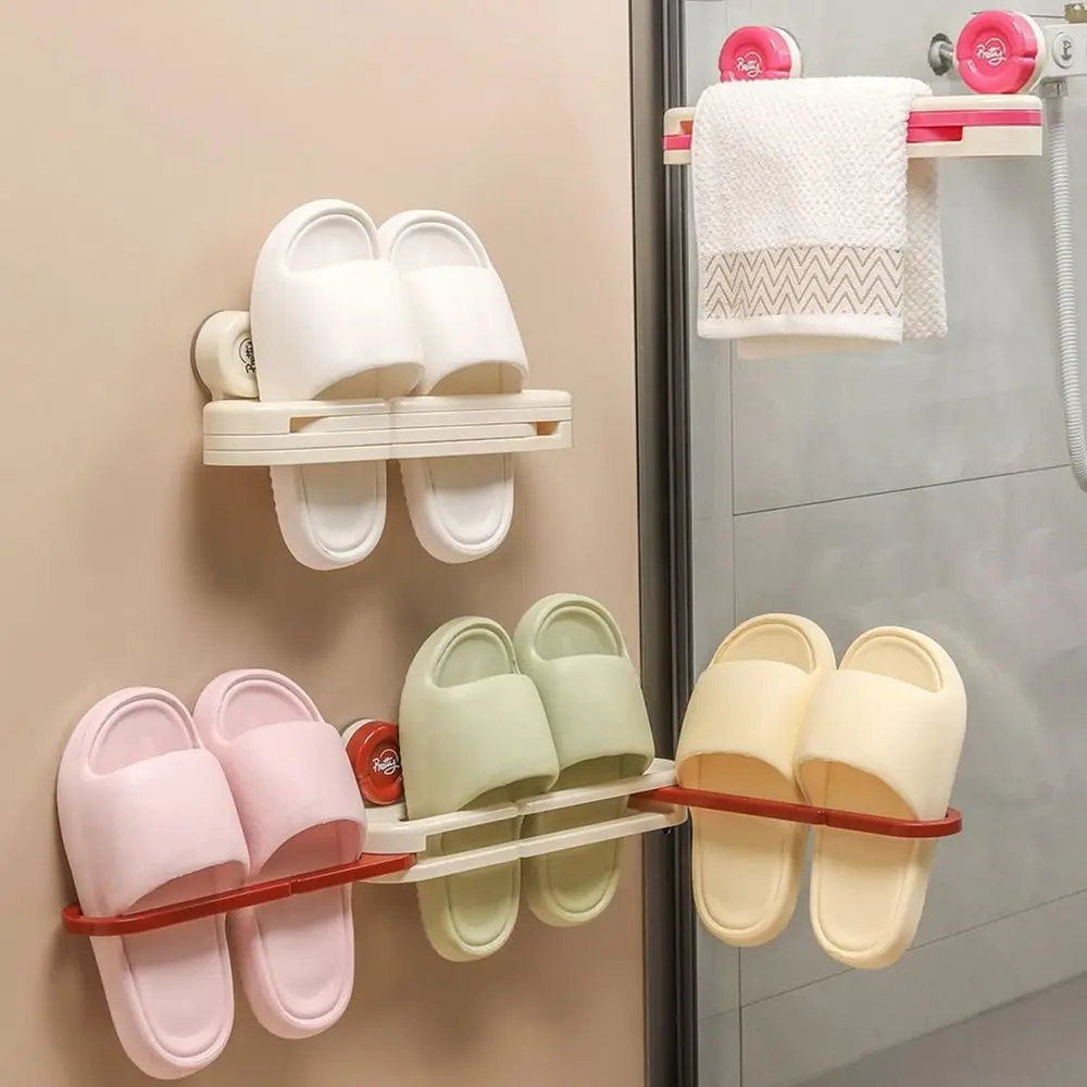 Portable Plastic Suction Cup Shoes Rack Foldable Wall Hanging Slipper Rack Space Saving Waterproof Shoe Drying Organizer Toilet