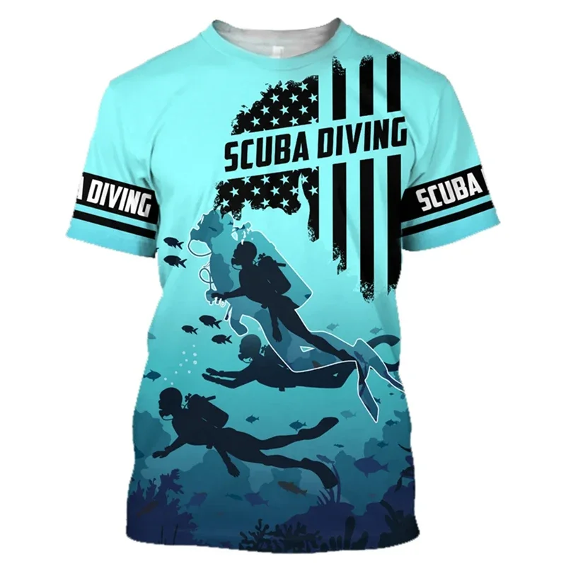 Summer Fun Scuba Diving 3D Printed Men\'s T-shirt Casual Sportswear Quick Drying Men\'s Top Loose Comfortable Short Sleeves