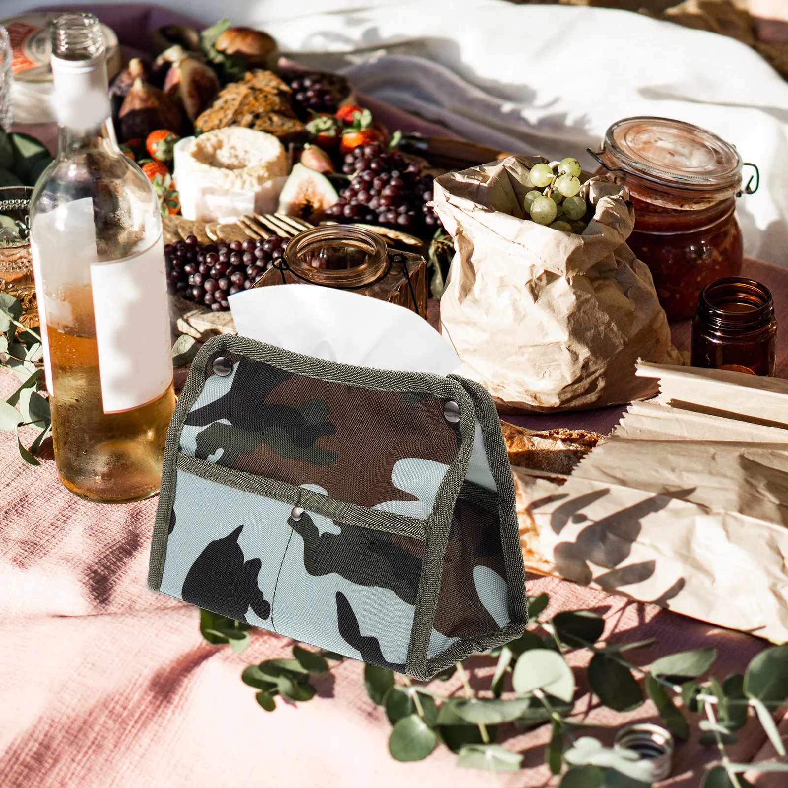 

Camping Tissue Box Canvas Storage Large Capacity Wear Resistant Napkin Holder Outdoor Home Camouflage Paper Towel Container