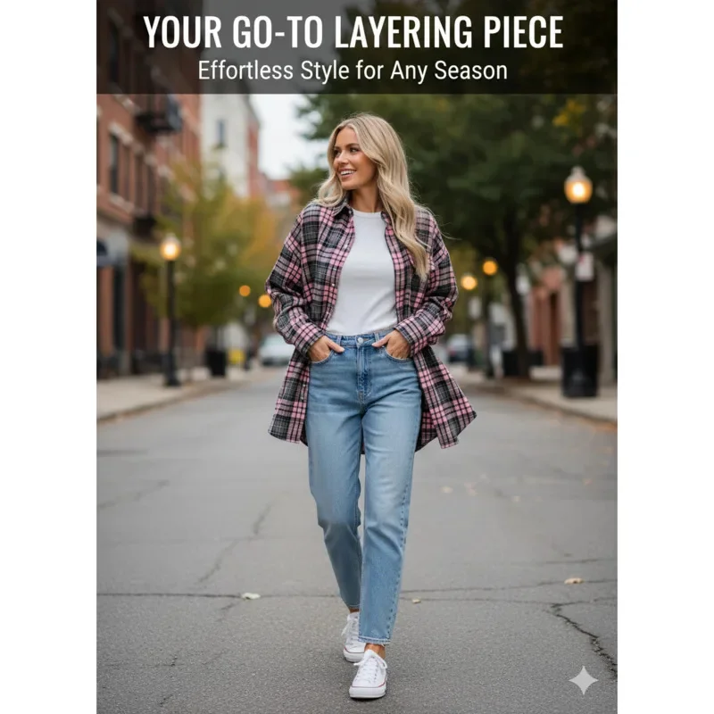 Women's Casual Plaid Shirt Autumn Winter New Loose Fit Checkered Jacket Long Sleeve Fashionable Shirt Stylish Checkered Shirta