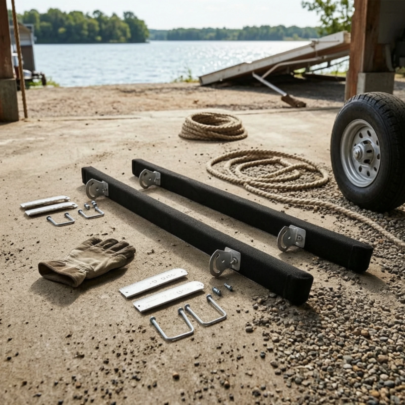 Wooden Rail Assembly Long-Lasting Trailer Rail with Mounting Brackets Boat Trailer Guide-on Sturdy Galvanized