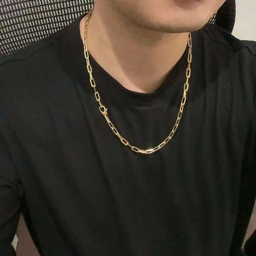 Pure925 Punk Rock Fashion Simple Mens Necklace Neutral Ladies Paperclip Chain Silver Designer Gold Plated Jewelry Men Teens Boys