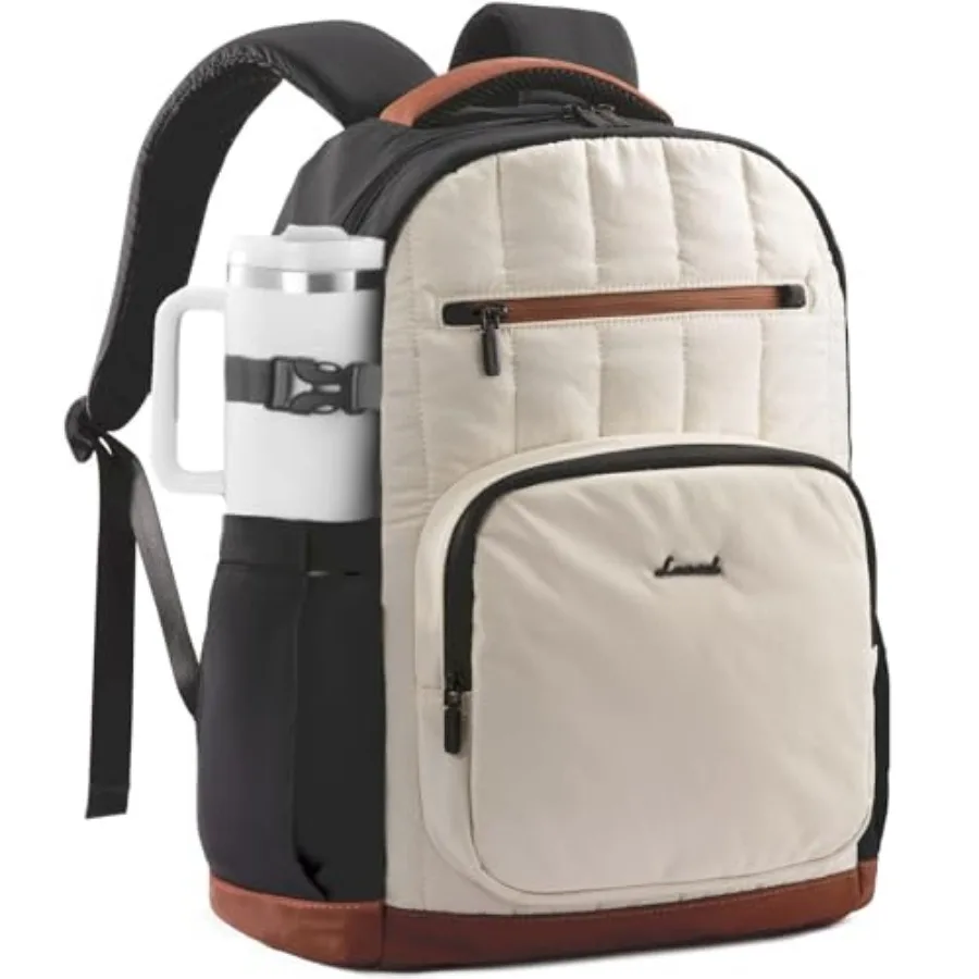 

Laptop Backpack for Women with Giant Tumbler Holder Pocket, Puffer Travel College Work Backpack Purse for Teacher Nurse, Casual
