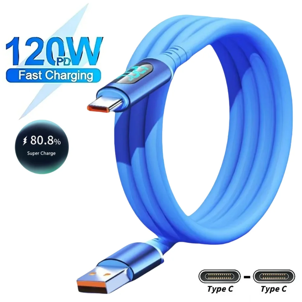 

Кабель для зарядки телефона USB 120 Вт, 6А, USB-C на Type-C, быстрая зарядка, с LED-дисплеем, для Huawei, Samsung, iPhone, Xiaomi, Oneplus