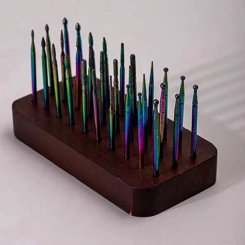 30-slots polijstkop opslag walnoothout nagelboor organizer lade desktop display standaard manicure gereedschap