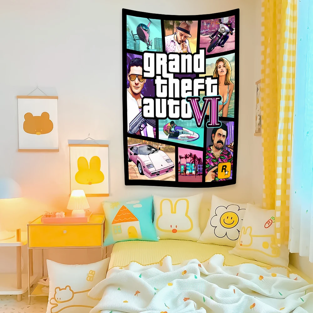 Gta 6 Vice City Decoration Bohemian Tapestry Wall Hanging Bedroom Dormitory Background Cloth Sofa Blanket Yoga Mat