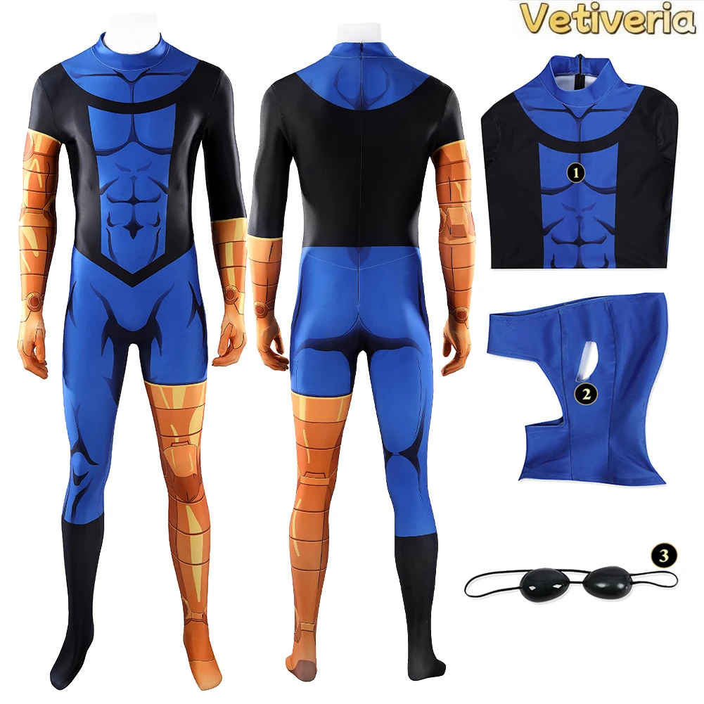 

Adult Men Mark Grayson Cosplay Costume Anime Invincible Fantasia Jumpsuit Mask Eyewear Halloween Carnival Disguise Party Suit