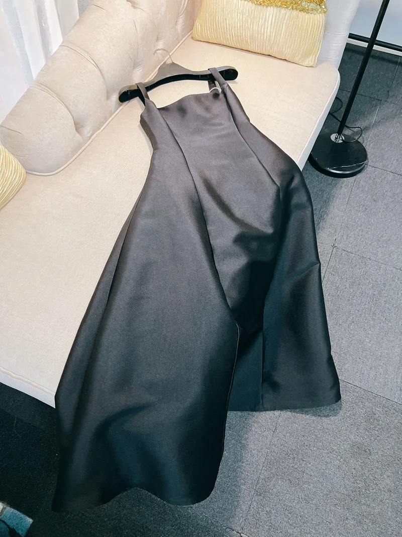 Sukienka Hebe Sle z wysokim stanem, satynowa, kopertowa, wyszczuplająca, długa, w kształcie litery A, idealna dla młodych kobiet, do noszenia na co dzień.