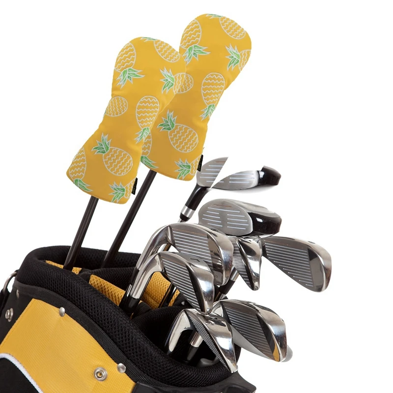 Golf Wood Cover PU Leather Cute Pineapple Pattern Golf Club Cover For Driver Fairway Hybrid Protector Wood Covers