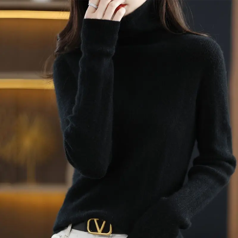 Stacked Collar Knitted for Women's Autumn Winter New Thickened Stripped Knitwear with Loose Slim High Neck Sweater Underlay